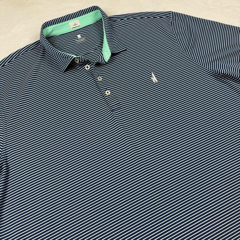 Johnnie-O Polo Shirt Mens 2XL Blue Striped Hangin Out Collared Logo
